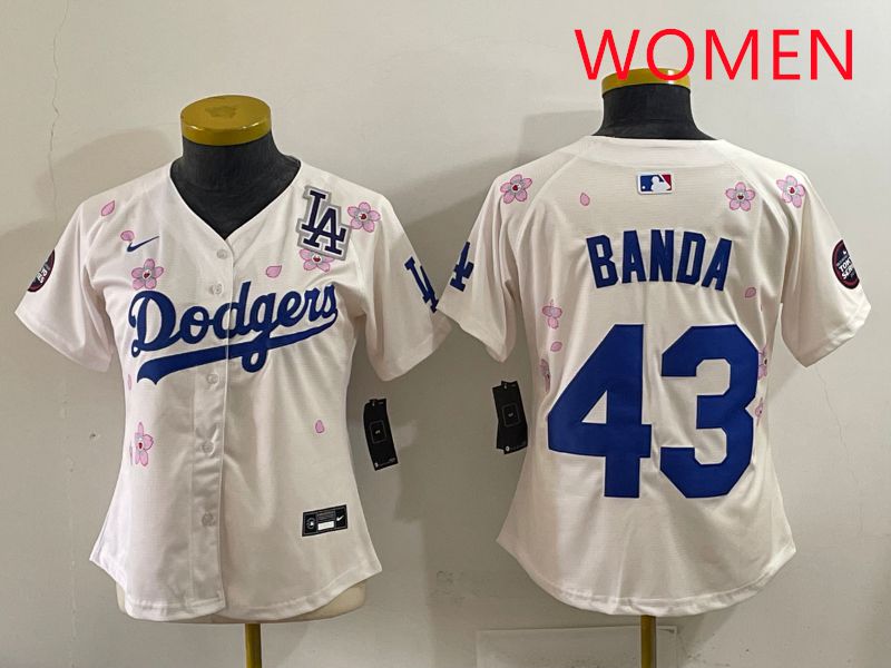 Women Los Angeles Dodgers 43 Banda Cream Sakura Edition 2025 Nike MLB Jersey style 37